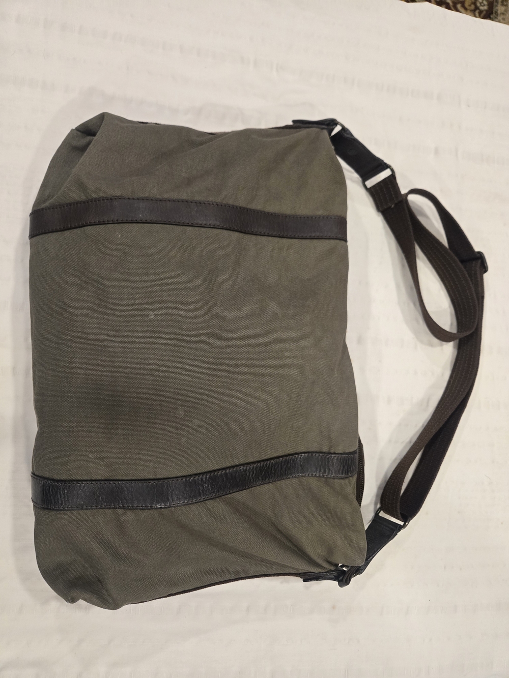 Banana Republic Olive Green Canvas Duffel with Dark Brown Trim